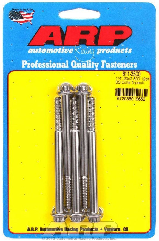 Bolt - 1/4-20 in Thread - 3.5 in Long - 5/16 in 12 Point Head - Stainless - Polished - Universal - Set of 5