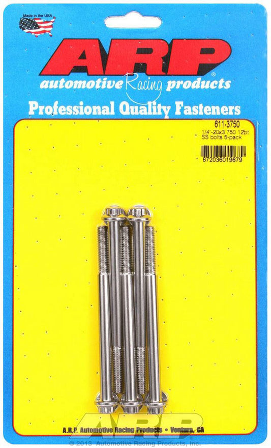Bolt - 1/4-20 in Thread - 3.75 in Long - 5/16 in 12 Point Head - Stainless - Polished - Universal - Set of 5