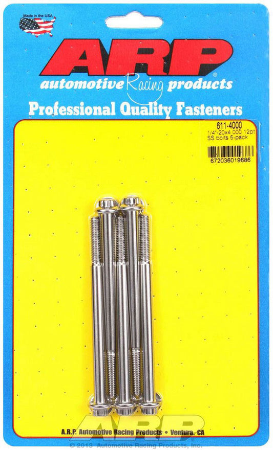 Bolt - 1/4-20 in Thread - 4 in Long - 5/16 in 12 Point Head - Stainless - Polished - Universal - Set of 5