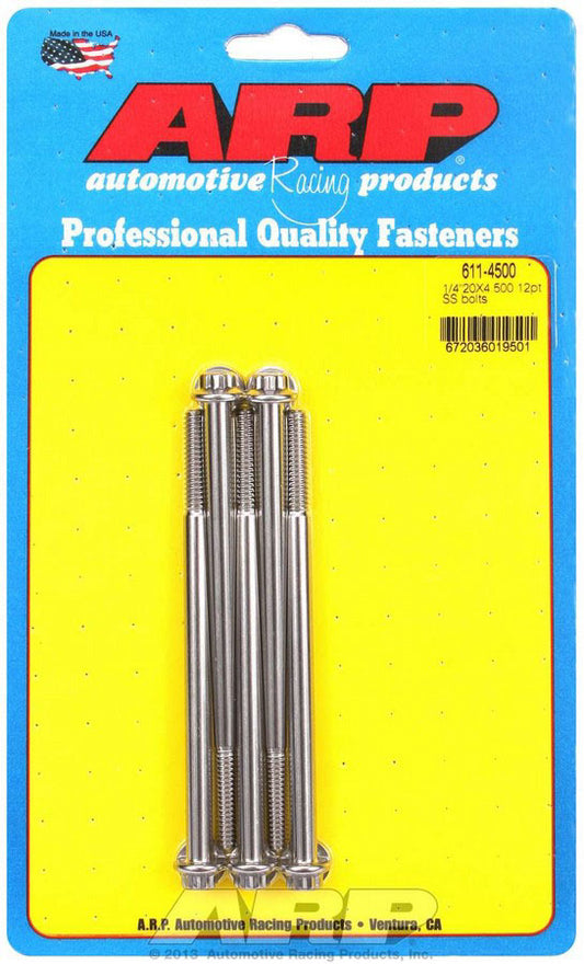 Bolt - 1/4-20 in Thread - 4.5 in Long - 5/16 in 12 Point Head - Stainless - Polished - Universal - Set of 5