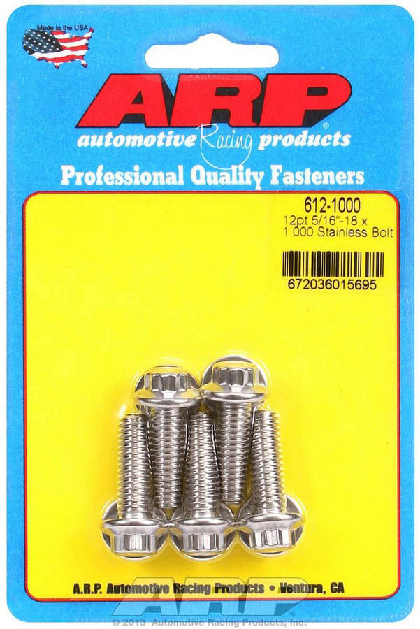 Bolt - 5/16-18 in Thread - 1 in Long - 3/8 in 12 Point Head - Stainless - Polished - Universal - Set of 5