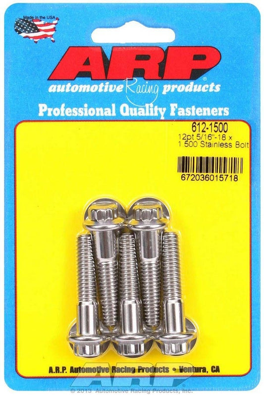 Bolt - 5/16-18 in Thread - 1.5 in Long - 3/8 in 12 Point Head - Stainless - Polished - Universal - Set of 5