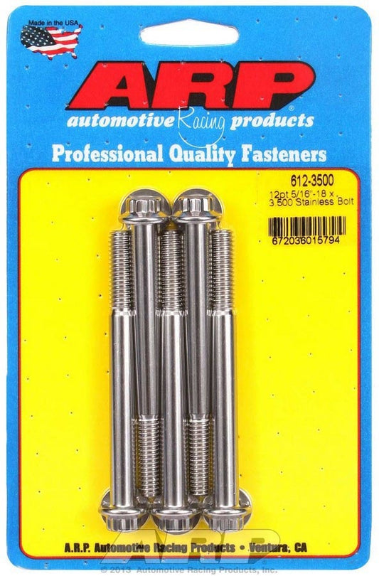 Bolt - 5/16-18 in Thread - 3.5 in Long - 3/8 in 12 Point Head - Stainless - Polished - Universal - Set of 5