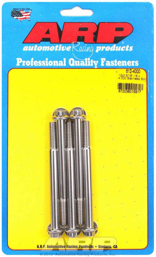 Bolt - 5/16-18 in Thread - 4 in Long - 3/8 in 12 Point Head - Stainless - Polished - Universal - Set of 5