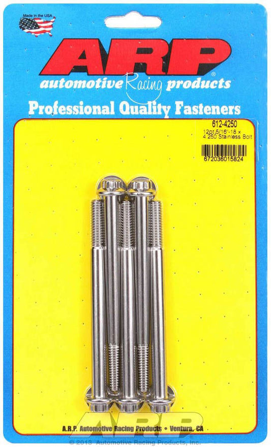 Bolt - 5/16-18 in Thread - 4.25 in Long - 3/8 in 12 Point Head - Stainless - Polished - Universal - Set of 5