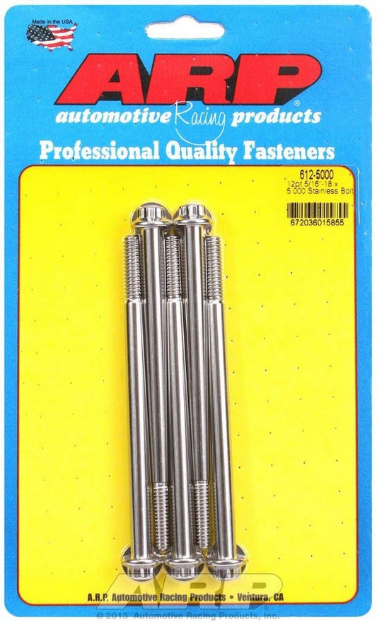 Bolt - 5/16-18 in Thread - 5 in Long - 3/8 in 12 Point Head - Stainless - Polished - Universal - Set of 5