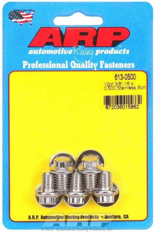 Bolt - 3/8-16 in Thread - 0.5 in Long - 3/8 in 12 Point Head - Stainless - Polished - Universal - Set of 5