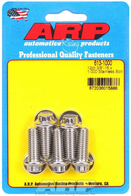 Bolt - 3/8-16 in Thread - 1 in Long - 3/8 in 12 Point Head - Stainless - Polished - Universal - Set of 5