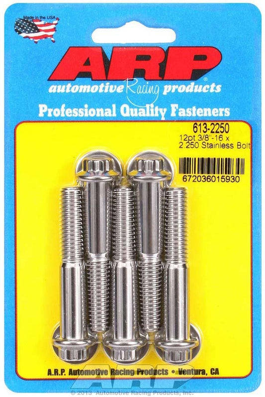 Bolt - 3/8-16 in Thread - 2.25 in Long - 3/8 in 12 Point Head - Stainless - Polished - Universal - Set of 5