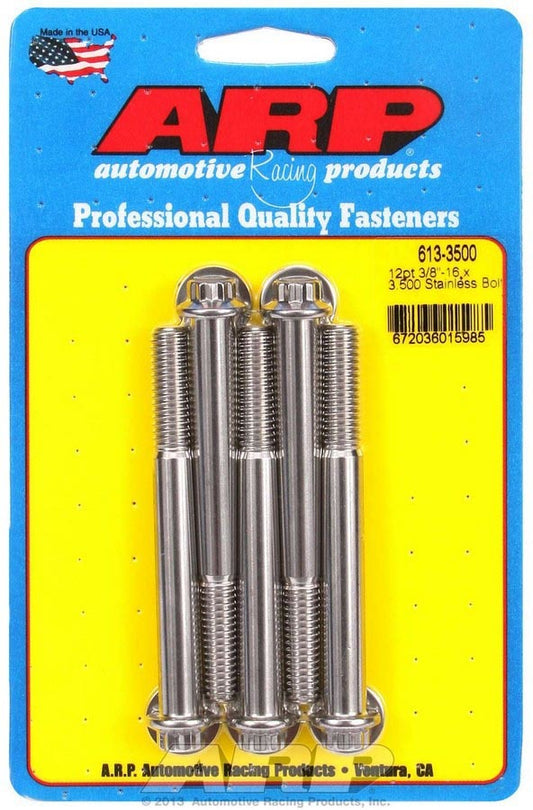 Bolt - 3/8-16 in Thread - 3.5 in Long - 3/8 in 12 Point Head - Stainless - Polished - Universal - Set of 5