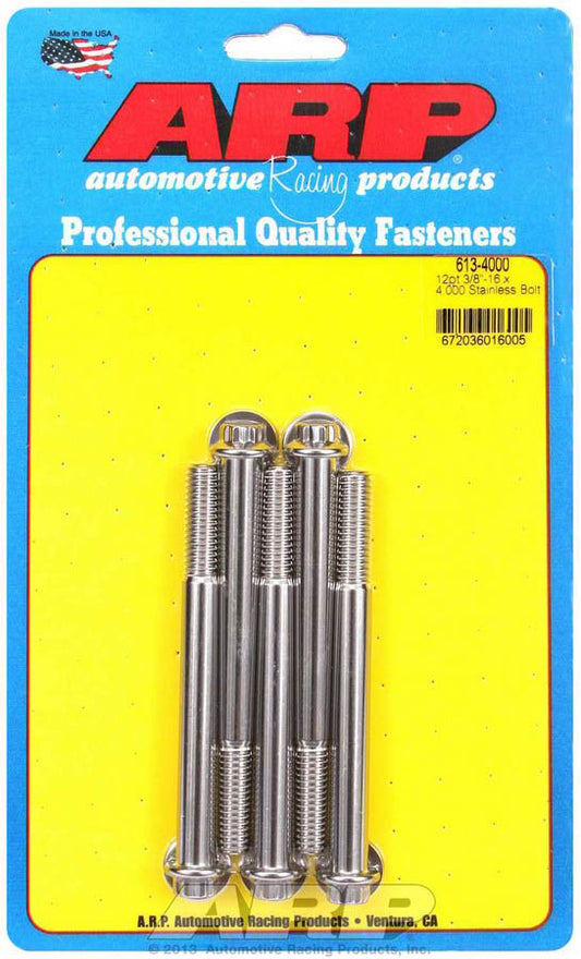 Bolt - 3/8-16 in Thread - 4 in Long - 3/8 in 12 Point Head - Stainless - Polished - Universal - Set of 5
