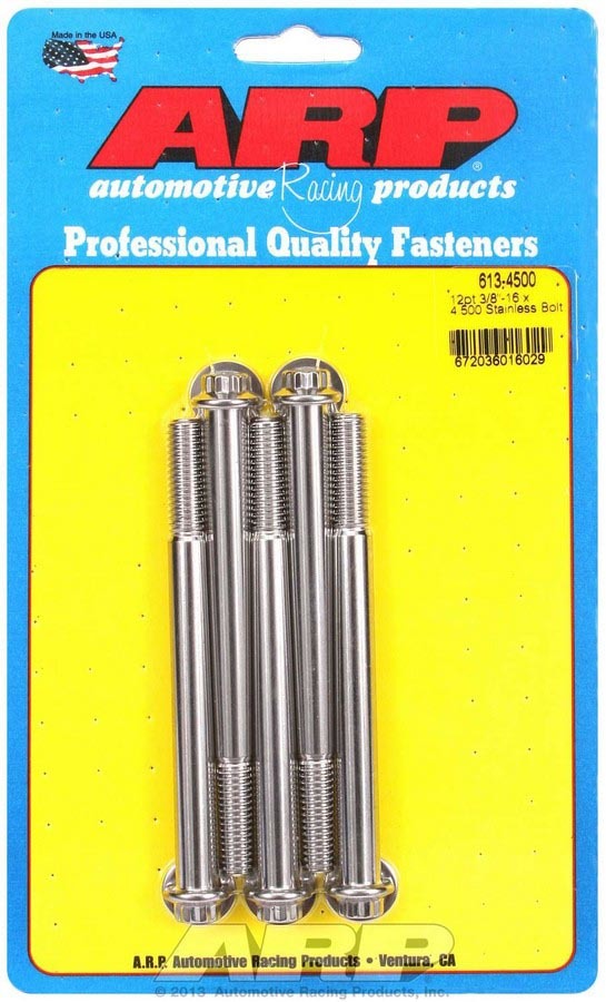 Bolt - 3/8-16 in Thread - 4.5 in Long - 3/8 in 12 Point Head - Stainless - Polished - Universal - Set of 5