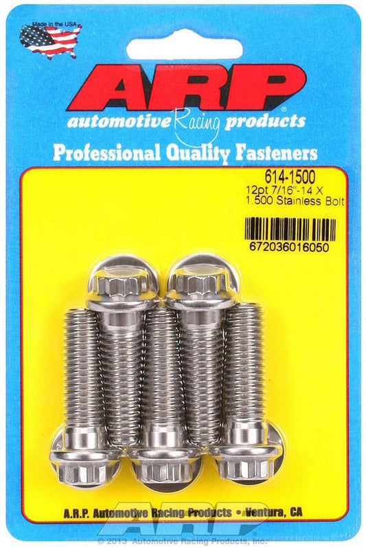 Bolt - 7/16-14 in Thread - 1.5 in Long - 1/2 in 12 Point Head - Stainless - Polished - Universal - Set of 5