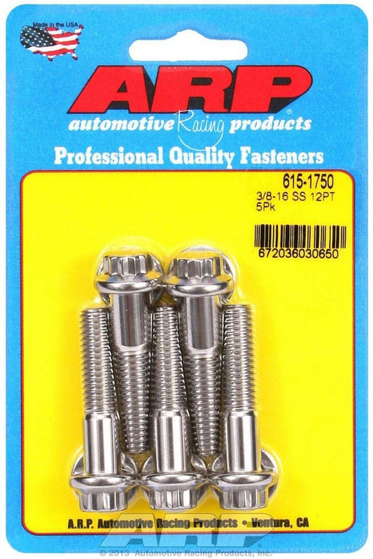 Bolt - 3/8-16 in Thread - 1.75 in Long - 3/8 in 12 Point Head - Stainless - Polished - Universal - Set of 5