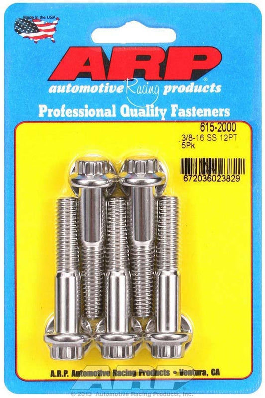 Bolt - 3/8-16 in Thread - 2 in Long - 7/16 in 12 Point Head - Stainless - Polished - Universal - Set of 5