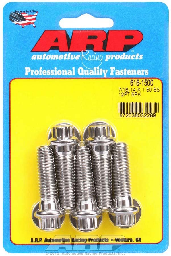 Bolt - 7/16-14 in Thread - 1.5 in Long - 7/16 in 12 Point Head - Stainless - Polished - Universal - Set of 5