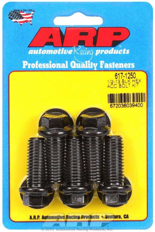 Bolt - 1/2-13 in Thread - 1.25 in Long - 9/16 in Hex Head - Chromoly - Black Oxide - Universal - Set of 5