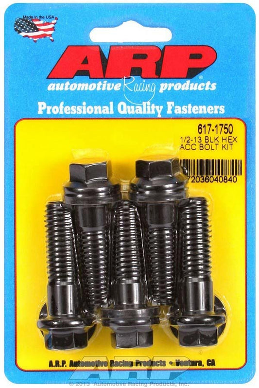 Bolt - 1/2-13 in Thread - 1.75 in Long - 9/16 in Hex Head - Chromoly - Black Oxide - Universal - Set of 5
