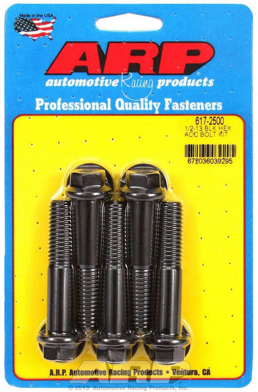 Bolt - 1/2-13 in Thread - 2.5 in Long - 9/16 in Hex Head - Chromoly - Black Oxide - Universal - Set of 5