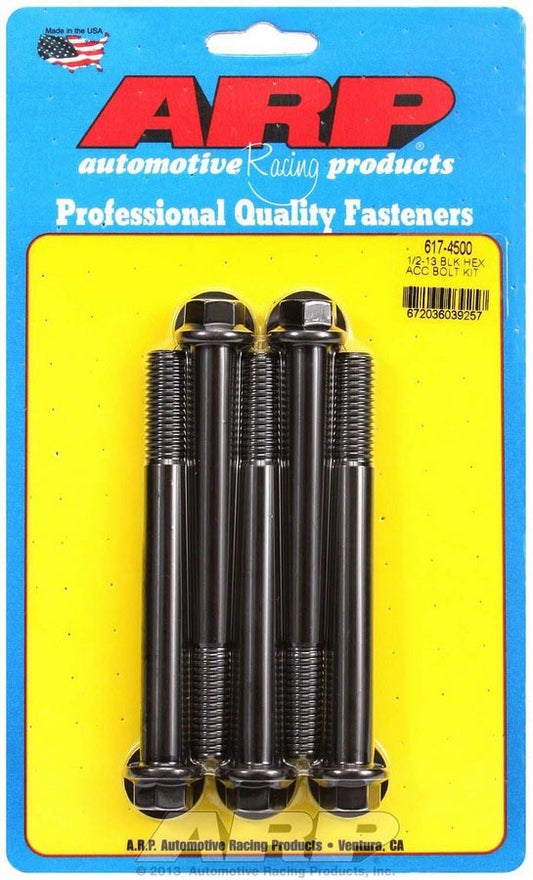 Bolt - 1/2-13 in Thread - 4.5 in Long - 9/16 in Hex Head - Chromoly - Black Oxide - Universal - Set of 5