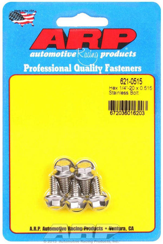 Bolt - 1/4-20 in Thread - 0.515 in Long - 5/16 in Hex Head - Stainless - Polished - Universal - Set of 5