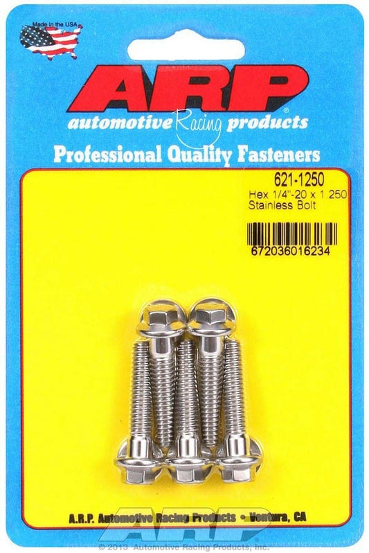 Bolt - 1/4-20 in Thread - 1.25 in Long - 5/16 in Hex Head - Stainless - Polished - Universal - Set of 5