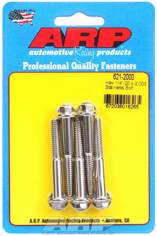 Bolt - 1/4-20 in Thread - 2 in Long - 5/16 in Hex Head - Stainless - Polished - Universal - Set of 5