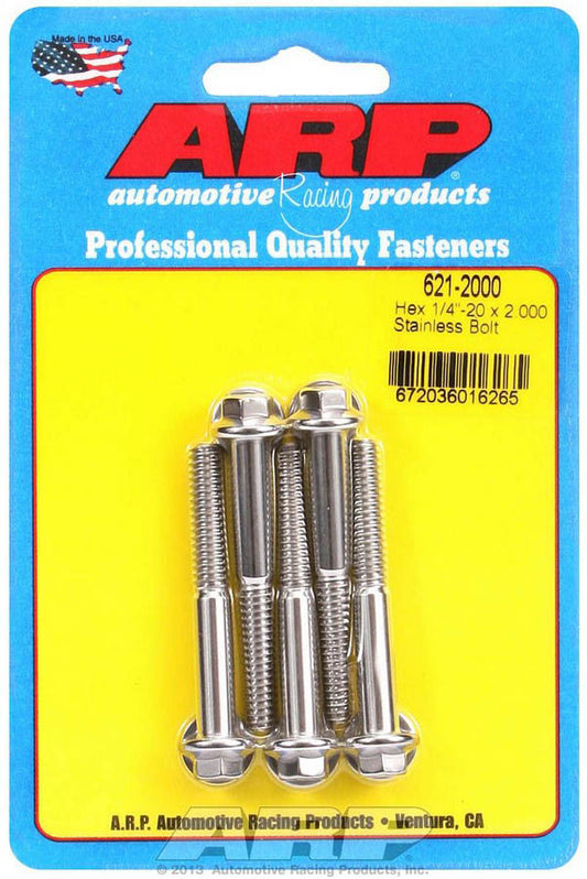 Bolt - 1/4-20 in Thread - 2 in Long - 5/16 in Hex Head - Stainless - Polished - Universal - Set of 5