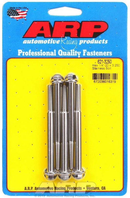 Bolt - 1/4-20 in Thread - 3.25 in Long - 5/16 in Hex Head - Stainless - Polished - Universal - Set of 5