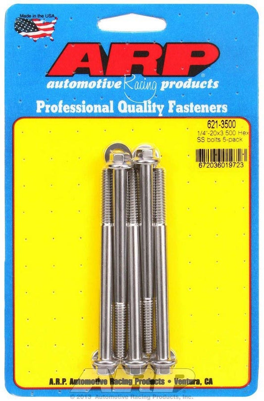 Bolt - 1/4-20 in Thread - 3.5 in Long - 5/16 in Hex Head - Stainless - Polished - Universal - Set of 5