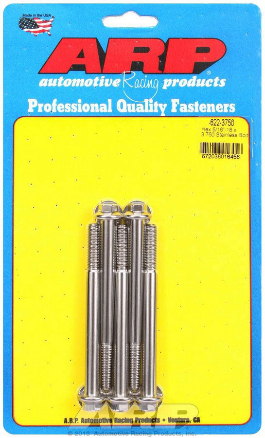 Bolt - 5/16-18 in Thread - 3.75 in Long - 3/8 in Hex Head - Stainless - Polished - Universal - Set of 5