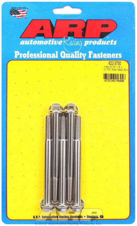Bolt - 5/16-18 in Thread - 3.75 in Long - 3/8 in Hex Head - Stainless - Polished - Universal - Set of 5