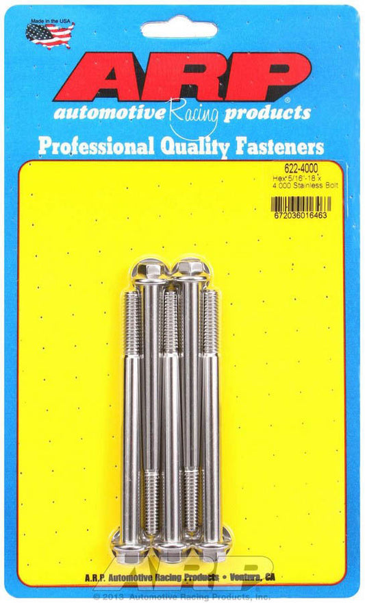 Bolt - 5/16-18 in Thread - 4 in Long - 3/8 in Hex Head - Stainless - Polished - Universal - Set of 5