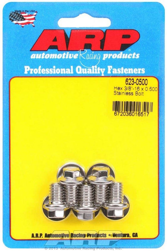 Bolt - 3/8-16 in Thread - 0.5 in Long - 3/8 in Hex Head - Stainless - Polished - Universal - Set of 5