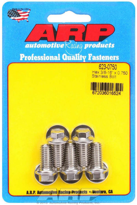Bolt - 3/8-16 in Thread - 0.75 in Long - 3/8 in Hex Head - Stainless - Polished - Universal - Set of 5