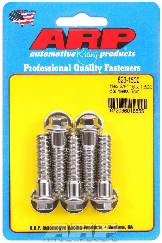 Bolt - 3/8-16 in Thread - 1.5 in Long - 3/8 in Hex Head - Stainless - Polished - Universal - Set of 5