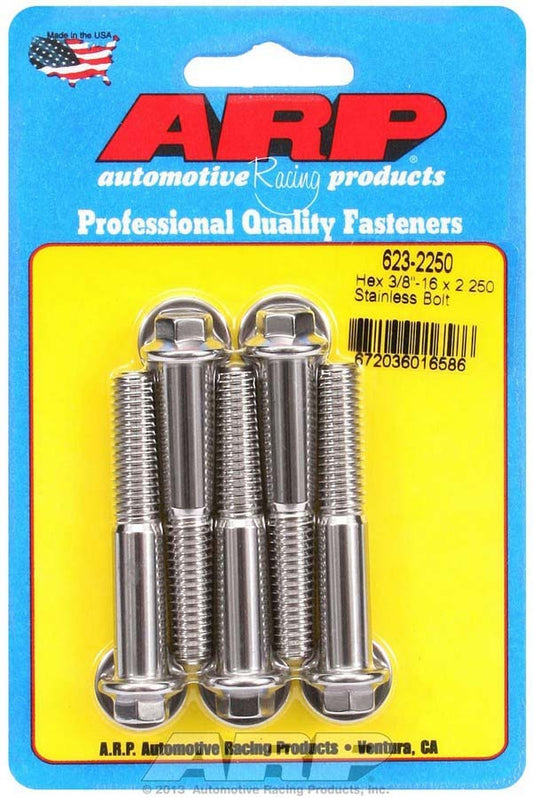 Bolt - 3/8-16 in Thread - 2.25 in Long - 3/8 in Hex Head - Stainless - Polished - Universal - Set of 5