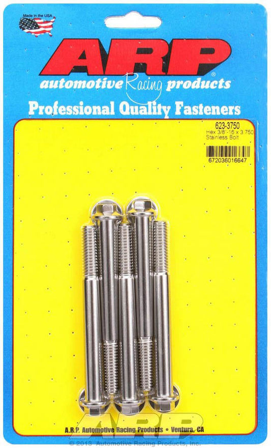 Bolt - 3/8-16 in Thread - 3.75 in Long - 3/8 in Hex Head - Stainless - Polished - Universal - Set of 5