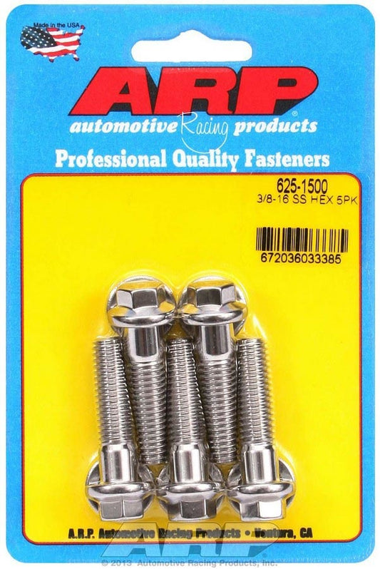 Bolt - 3/8-16 in Thread - 1.5 in Long - 7/16 in Hex Head - Stainless - Polished - Universal - Set of 5