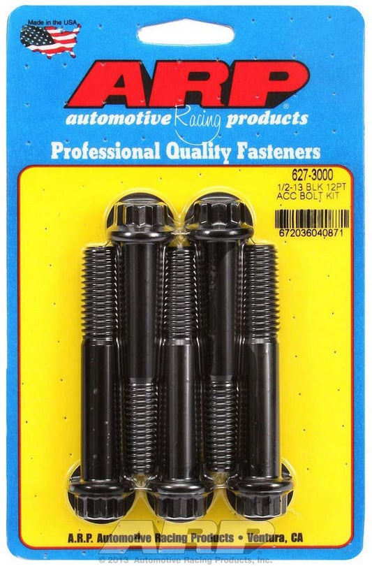 Bolt - 1/2-13 in Thread - 3 in Long - 9/16 in 12 Point Head - Chromoly - Black Oxide - Universal - Set of 5