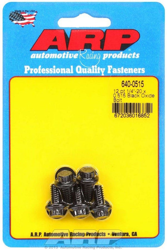 Bolt - 1/4-20 in Thread - 0.515 in Long - 5/16 in 12 Point Head - Chromoly - Black Oxide - Universal - Set of 5