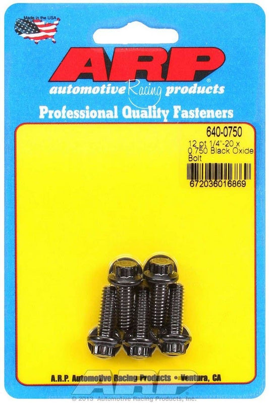 Bolt - 1/4-20 in Thread - 0.75 in Long - 5/16 in 12 Point Head - Chromoly - Black Oxide - Universal - Set of 5