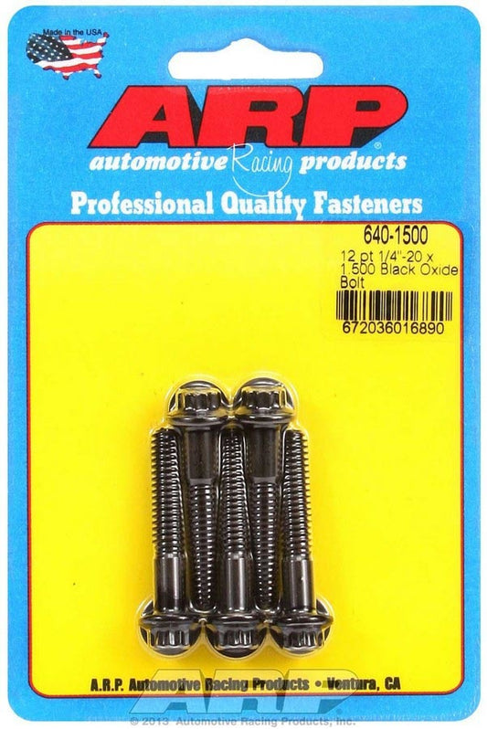 Bolt - 1/4-20 in Thread - 1.5 in Long - 5/16 in 12 Point Head - Chromoly - Black Oxide - Universal - Set of 5