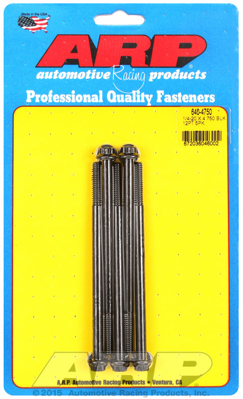 Bolt - 1/4-20 in Thread - 4.75 in Long - 5/16 in 12 Point Head - Chromoly - Black Oxide - Universal - Set of 5