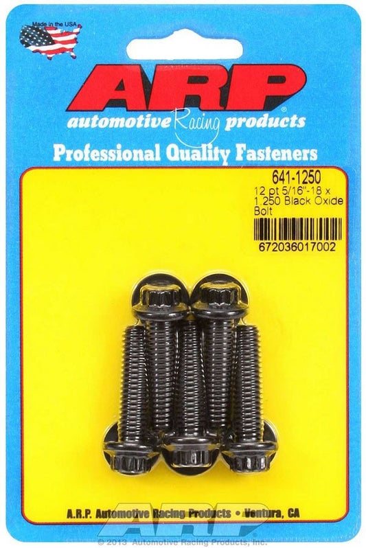 Bolt - 5/16-18 in Thread - 1.25 in Long - 3/8 in 12 Point Head - Chromoly - Black Oxide - Universal - Set of 5