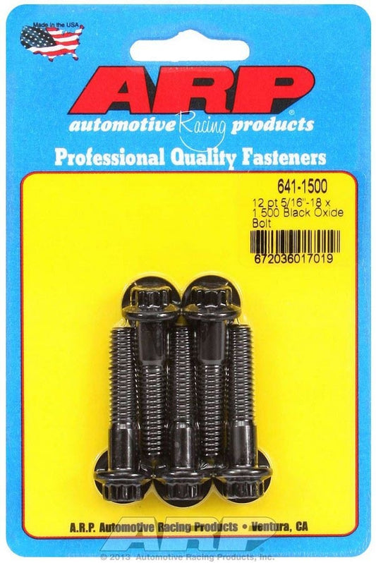 Bolt - 5/16-18 in Thread - 1.5 in Long - 3/8 in 12 Point Head - Chromoly - Black Oxide - Universal - Set of 5
