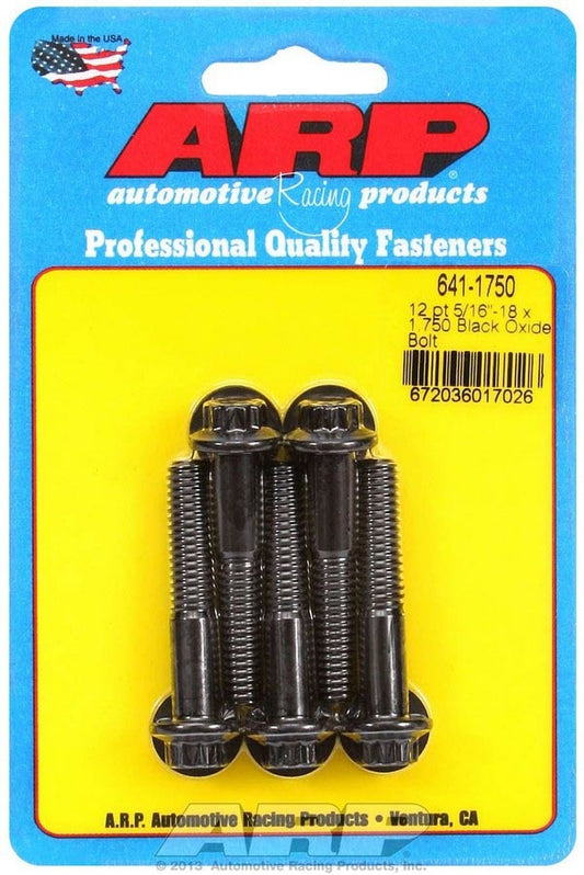 Bolt - 5/16-18 in Thread - 1.75 in Long - 3/8 in 12 Point Head - Chromoly - Black Oxide - Universal - Set of 5