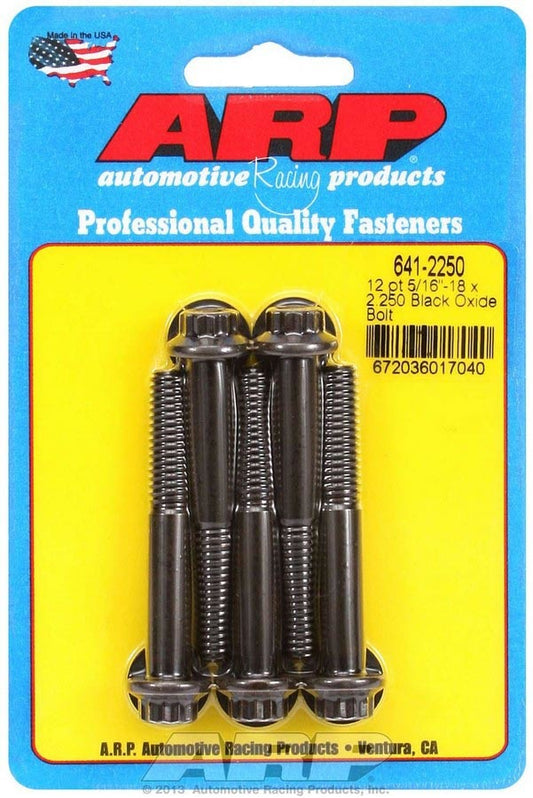 Bolt - 5/16-18 in Thread - 2.25 in Long - 3/8 in 12 Point Head - Chromoly - Black Oxide - Universal - Set of 5