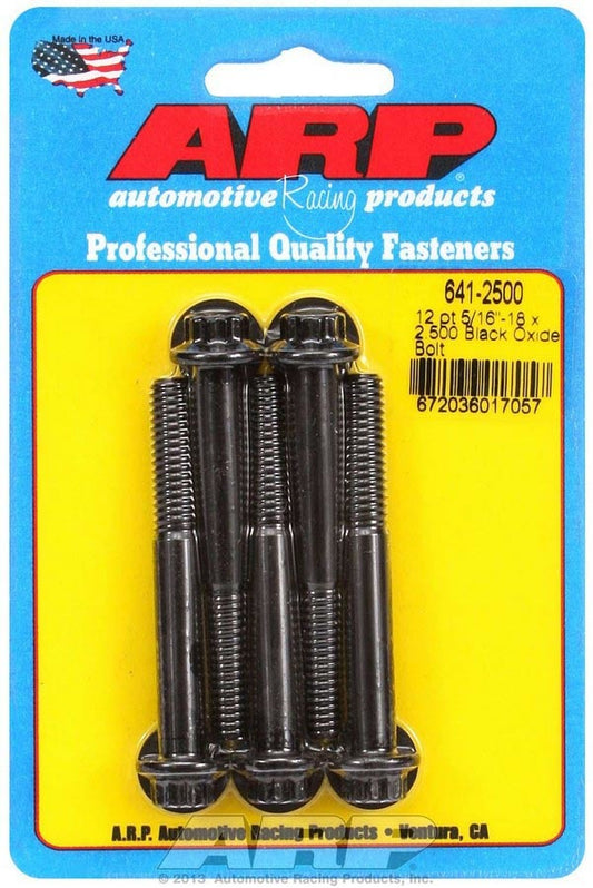 Bolt - 5/16-18 in Thread - 2.5 in Long - 3/8 in 12 Point Head - Chromoly - Black Oxide - Universal - Set of 5