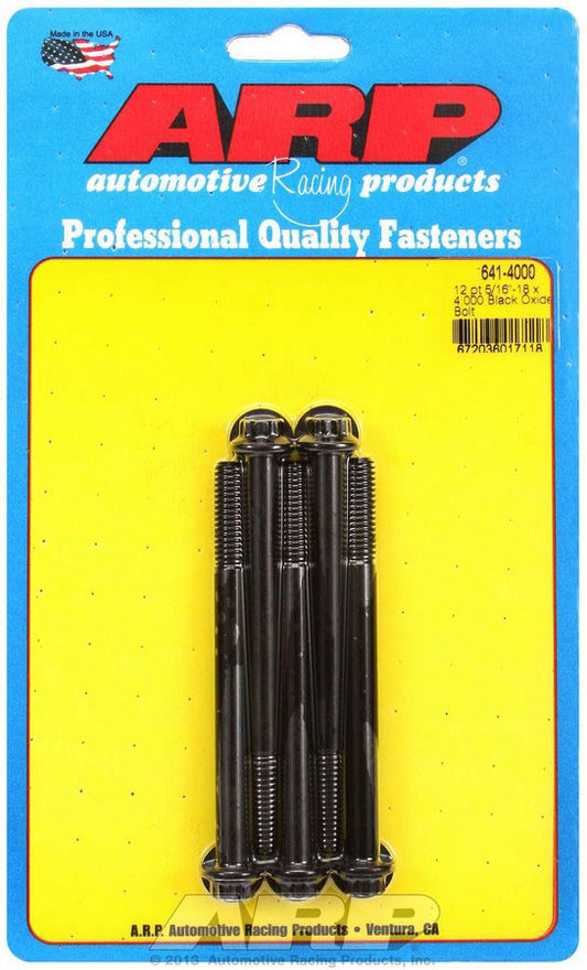 Bolt - 5/16-18 in Thread - 4 in Long - 3/8 in 12 Point Head - Chromoly - Black Oxide - Universal - Set of 5